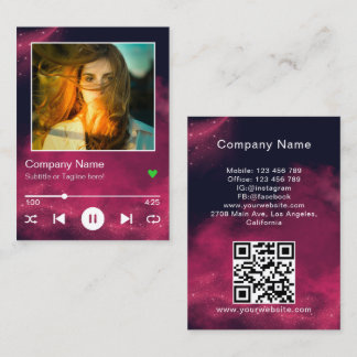 Moderne Zwarte Roze QR Code Muziekspeler Lied Foto Visitekaartje