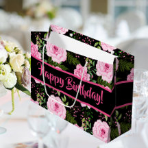 Moderne zwarte roze rozen vrolijke verjaardag