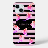 Moderne zwarte roze striped Angel Vis op maat Case-Mate iPhone Case (Achterkant)