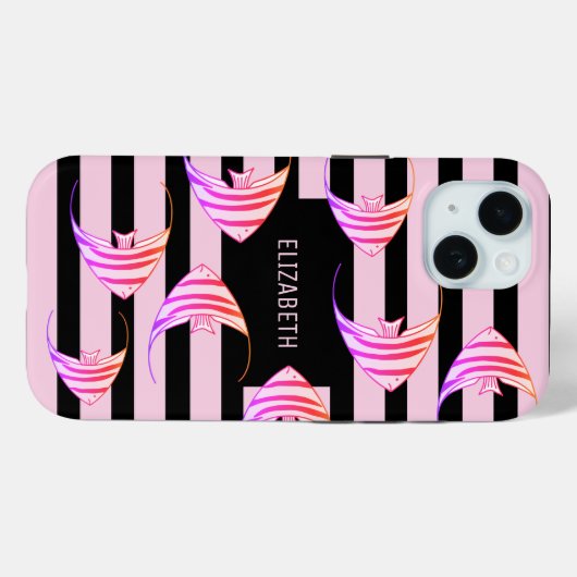 Moderne zwarte roze striped Angel Vis op maat Case-Mate iPhone Case (Achterkant (horizontaal))