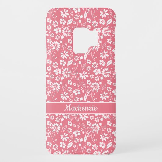 Moderne zwarte roze tropische bloemen Case-Mate samsung galaxy hoesje (Achterkant)