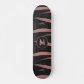 Moderne zwarte roze Waterverf Stripes Monogram Persoonlijk Skateboard (Voorkant)