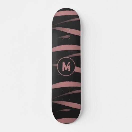 Moderne zwarte roze Waterverf Stripes Monogram Persoonlijk Skateboard (Voorkant)