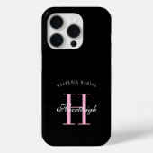 Moderne Zwarte Roze Witte Monogram Naam Case-Mate iPhone Case (Achterkant)