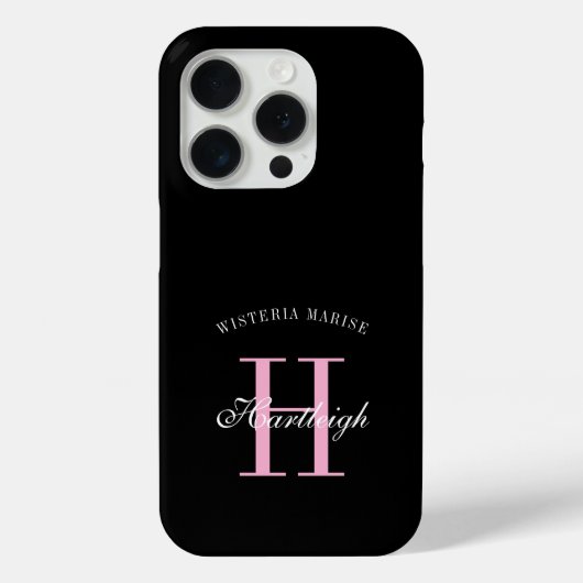 Moderne Zwarte Roze Witte Monogram Naam Case-Mate iPhone Case (Achterkant)