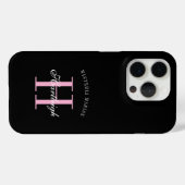 Moderne Zwarte Roze Witte Monogram Naam Case-Mate iPhone Case (Achterkant (horizontaal))