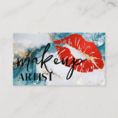 Moderne zwarte salon rode lippen make-up artist visitekaartje (Voorkant)
