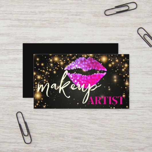Moderne zwarte salon roze lippen make-up artist visitekaartje (Voorkant / Achterkant in situ)