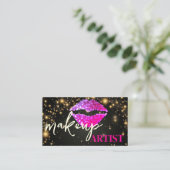 Moderne zwarte salon roze lippen make-up artist visitekaartje (Staand voorkant)