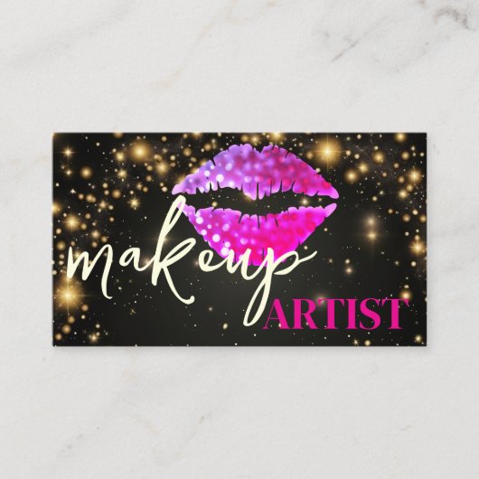 Moderne zwarte salon roze lippen make-up artist visitekaartje (Voorkant)
