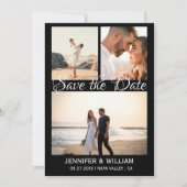 Moderne zwarte Save the Date-script fotocollage Kaart (Voorkant)
