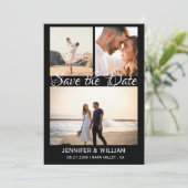 Moderne zwarte Save the Date-script fotocollage Kaart (Staand voorkant)