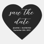 Moderne Zwarte "Save the date" Trouw Aankondiging Hart Sticker (Voorkant)