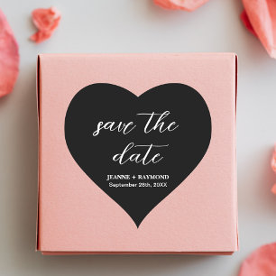 Moderne Zwarte "Save the date" Trouw Aankondiging Hart Sticker