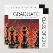 Moderne zwarte schaakstukken Afstuderen Kaart (Voorkant / Achterkant)