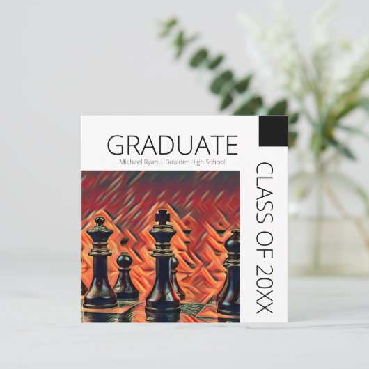 Moderne zwarte schaakstukken Afstuderen Kaart (Staand voorkant)