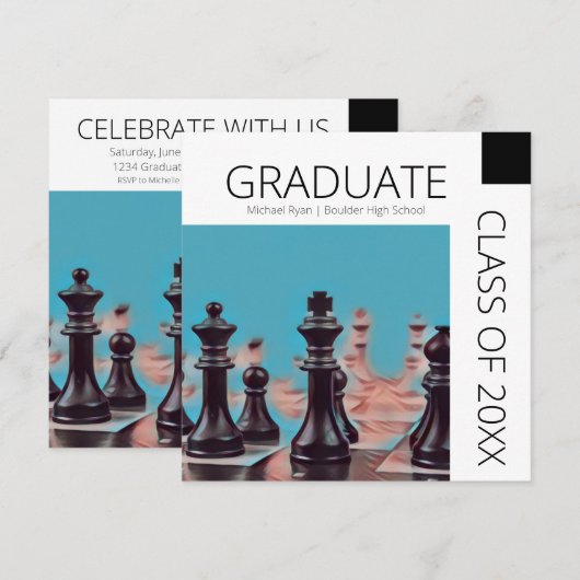 Moderne zwarte schaakstukken Afstuderen Kaart (Voorkant / Achterkant)