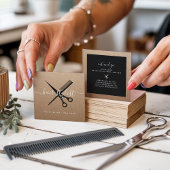 Moderne zwarte schaar branding haarstylist kraft vierkante visitekaartje