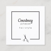 Moderne zwarte schaar Haarstylist Vierkante Visitekaartje (Voorkant)