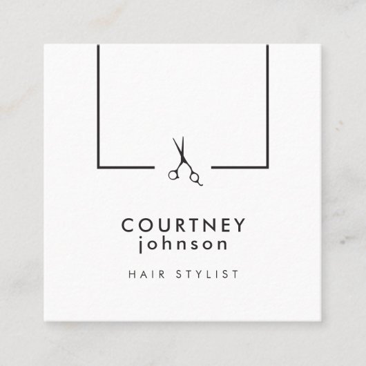 Moderne zwarte schaar Haarstylist Vierkante Visitekaartje (Voorkant)