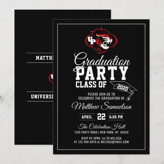 Moderne Zwarte School GRADUTION Party | LOGO toevo Kaart (Voorkant / Achterkant)