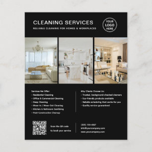 Moderne Zwarte Schoonmaakdiensten QR Zakelijk Flyer