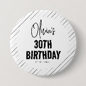 Moderne Zwarte Script 30e Verjaardag Chic & Minima Ronde Button 7,6 Cm (Voorkant)