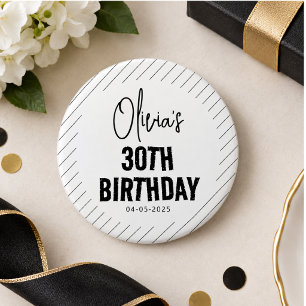 Moderne Zwarte Script 30e Verjaardag Chic & Minima Ronde Button 7,6 Cm