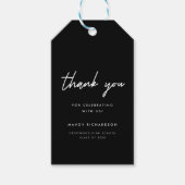Moderne Zwarte Script Afstudeerfeest Dankjewel Cadeaulabel (Voorkant)