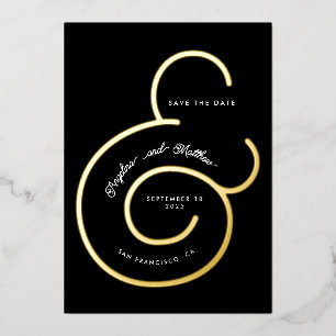 Moderne Zwarte Script Ampersand Huwelijksdatum Bew Folie Uitnodiging