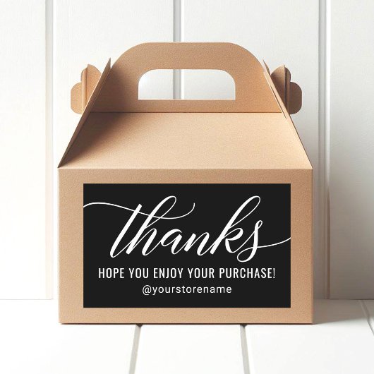 Moderne Zwarte Script Bedankt Geniet van Aankoop Rechthoekige Sticker
