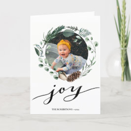 Moderne zwarte Script Elegant Eucalyptus Foliage Feestdagen Kaart