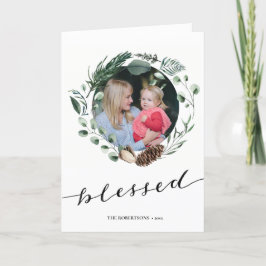 Moderne zwarte Script Elegant Eucalyptus Foliage Feestdagen Kaart