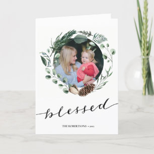 Moderne zwarte Script Elegant Eucalyptus Foliage Feestdagen Kaart