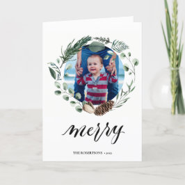 Moderne zwarte Script Elegant Eucalyptus Foliage Feestdagen Kaart