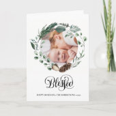 Moderne zwarte Script Elegant Eucalyptus Foliage Feestdagen Kaart (Voorkant)