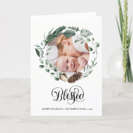 Moderne zwarte Script Elegant Eucalyptus Foliage Feestdagen Kaart