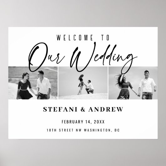 Moderne Zwarte Script Foto Elegante Trouwposter Poster (Voorkant)