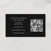 Moderne Zwarte Script Foto QR Code Fotografie Visitekaartje (Achterkant)