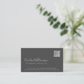 Moderne Zwarte Script Foto QR Code Minimaal Trendy Visitekaartje (Staand voorkant)