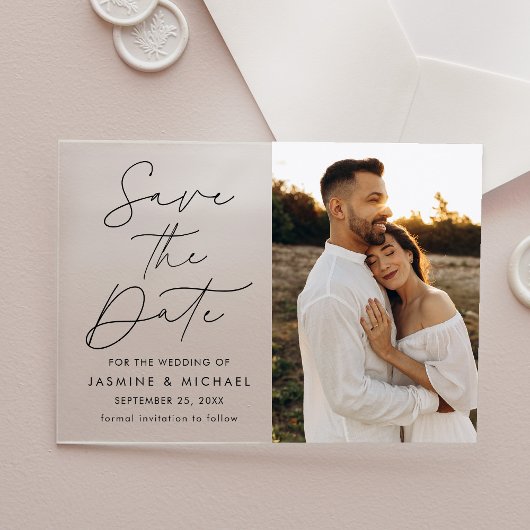 Moderne Zwarte Script Foto Save The Date Acryl Uitnodigingen