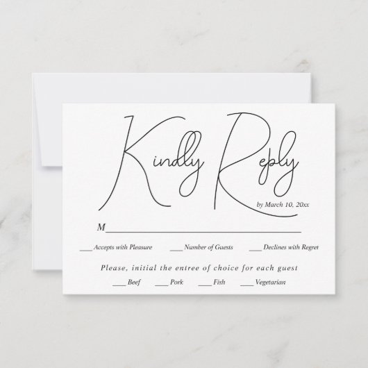 Moderne zwarte script kalligrafie witte bruiloft RSVP kaartje (Voorkant)