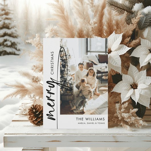 Moderne Zwarte Script Kerst Foto Vakantiekaart Feestdagenkaart