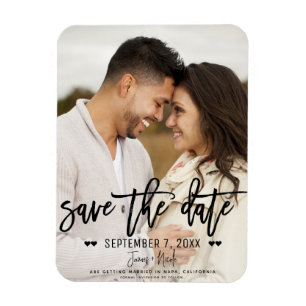 Moderne zwarte script save the date trouwfoto magneet