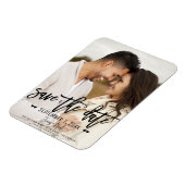 Moderne zwarte script save the date trouwfoto magneet (Linkerzijde)