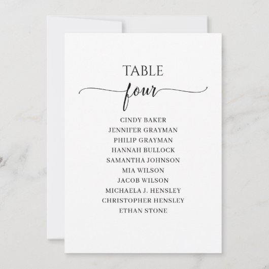 Moderne Zwarte Script Tafel Nummer 4 Stoelenplatte Kaart (Achterkant)