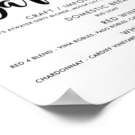 Moderne Zwarte Script Trouw Bar Menu Poster (Hoek)