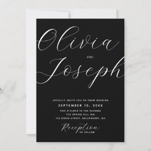 Moderne Zwarte Script Trouw met Foto en QR Code Kaart