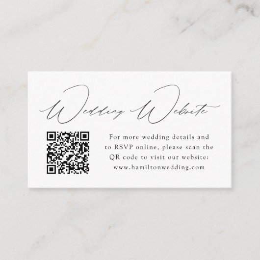 Moderne Zwarte Script Trouwwebsite QR-code Informatiekaartje (Voorkant)