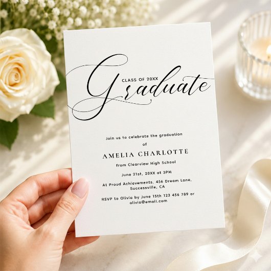 Moderne Zwarte Script Typografie Afstudeerfeest Kaart